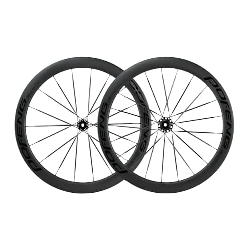 POFENG Carbon Disc Wheelset 50C-25 Tubeless with Carbon Spokes Thru Axle Fit for Shimano 8-12speeds
