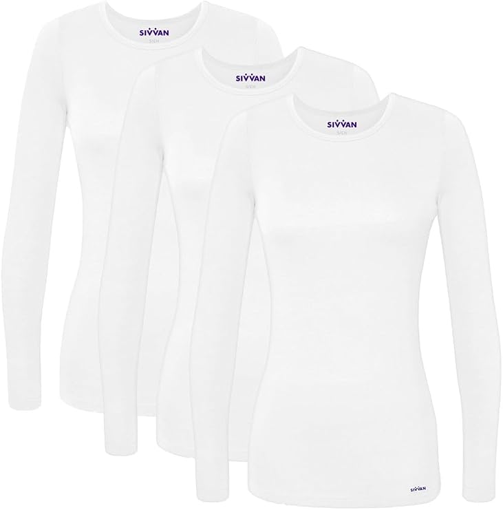 Sivvan 3-Pack Women's Long-Sleeve Comfort Underscrub Tee, Scrubs Undershirts