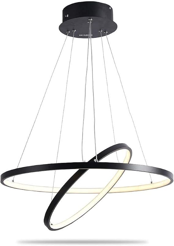 2-Lights Creative Ring Chandeliers, Black Aluminum Metal Hanging Light, Modern LED Ceiling Pendant Lights, Dining Room Decorative Lighting Fixtures for Bedroom, Living Room(3000K)