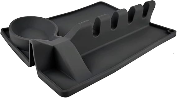 Silicone Utensil Rest with Drip Pad for Stove Top, Large Spoon Holder, Kitchen Utensil Rest (Black)