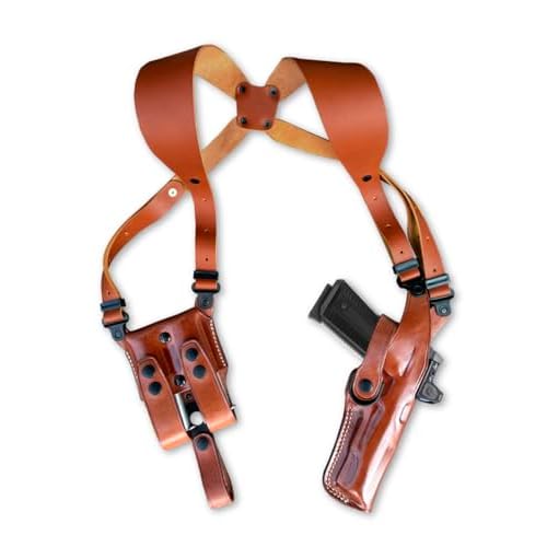 Optic ReadyRed Dot Compatible Premium Leather Vertical Shoulder Holster System with Double Magazine Carrier Fits STI Edge 94045 ACP 5 Barrel, RH Draw, Brown #1363#