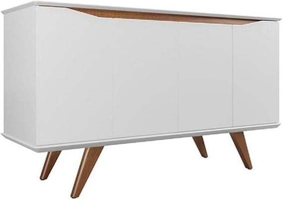 Manhattan Comfort Tudor 53.15 Sideboard with 4 Shelves in White Matte and Maple Cream