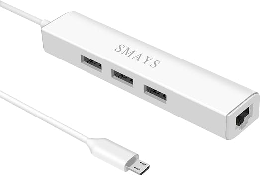 Wired Ethernet Adapter for Fire Stick Basic2nd4kLiteCube, Google Chromecast Ultra, Tivo Stream 4K - Micro USB OTG Cable, 3 USB 2.0 Hub with Power DC