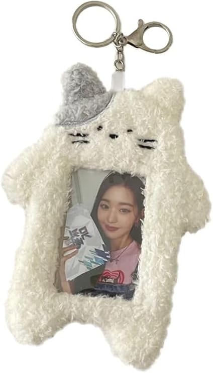 White Photocard Holder,Cartoon Plush Photocard Holder Outdoor Girl Korean Style ID Card Cover Protective Case Card Sleeve Student Rabbit Identification Badges Supplies Office and School Supplies