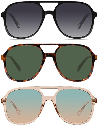 YDAOWKN Retro Square Aviator Sunglasses for Womens Mens Vintage 70s Double Bridge Sun Glasses