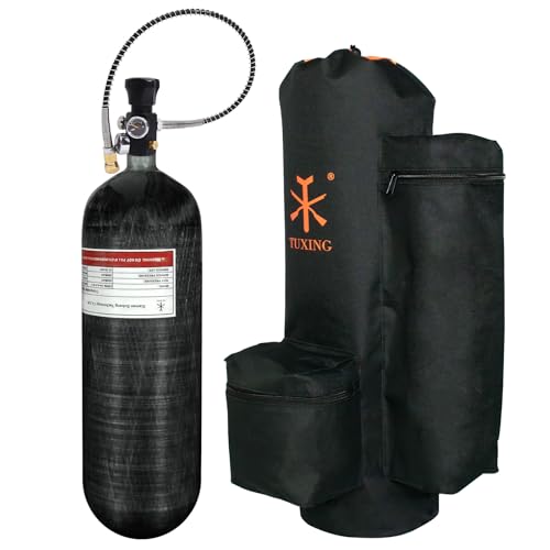 TUXING 4500psi 6.8L414ci Carbon Fiber Paintball HPA Air Tank with PCP Air System Dual Gauge Valve and Carrier Bag