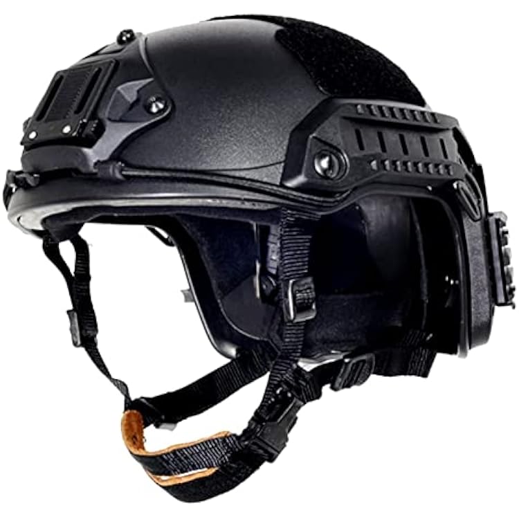 Lancer Tactical Medium - Large Industrial Durable ABS Plastic Constructed Maritime Helmet wAdjustable 20mm Side Rail Adapter Padding Stickers NVG Shroud Bungee Retention Goggle Clip
