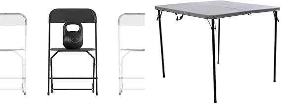 Flash Furniture 4-Pack Extra Wide 650LB Capacity Folding Chairs and Gray Bi-Fold Plastic Folding Table