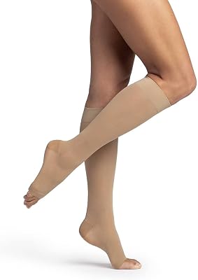 SIGVARIS Womens DYNAVEN Sheer Calf Open-Toe Compression Socks, 15-20mmHg, MS - Medium Short, Beige
