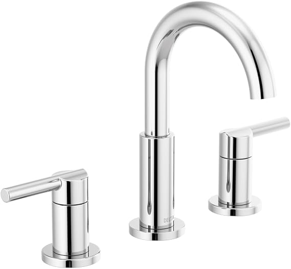 Delta Nicoli Chrome Faucet 3 Hole, 8 Inch Widespread Bathroom Sink Faucet for Vanity, Push-Pop Drain Assembly, Chrome 35749LF