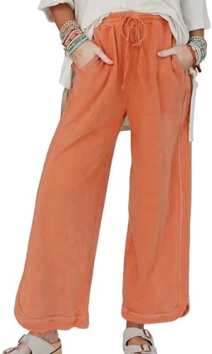 Hixiaohe Womens Casual Wide Leg Sweatpants High Waist Baggy Acid Wash Pants Drawstring Athletic Palazzo Pants with Pockets