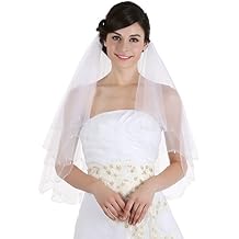 SAMKY 2T 2 Tier Scallop Edge Dangle Crystals Bridal Wedding Veil