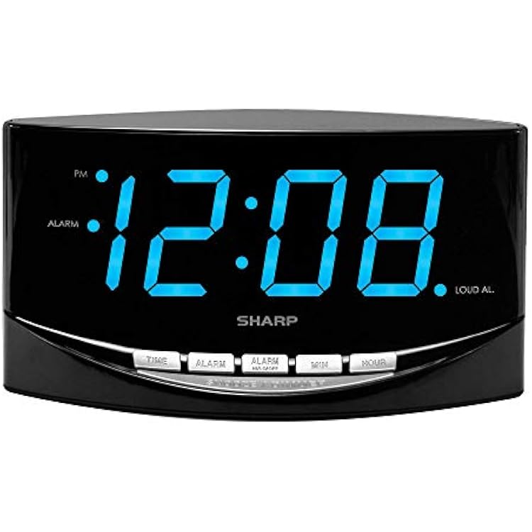 Sharp Easy to See Alarm Clock with Jumbo 2 Numbers - Bright Blue LED Display - Easy Set-up & Simple to Use See from Across the Room! - HighLow Alarm Volume
