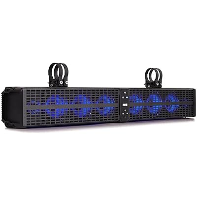 Pyle 32 Powered ATVUTV Soundbar System, 200W Bluetooth Speakers with Built-in Amplifier, Waterproof and Weatherproof, Wireless BT Streaming and Auxiliary Input, LED Lights