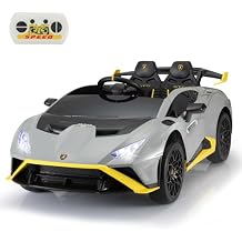 TOBBI Kids Ride on 24V Licensed Lamborghini STO Electric Car for Kids 3-8 Battery Powered Ride on Toys Lambo Sports Car with Remote Control Motorized Drift Vehicle High Speed 10km/h, Gray