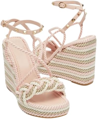 Valentino Garavani Rockstud Multicolored Rope Wedge Espadrilles Sandals 40