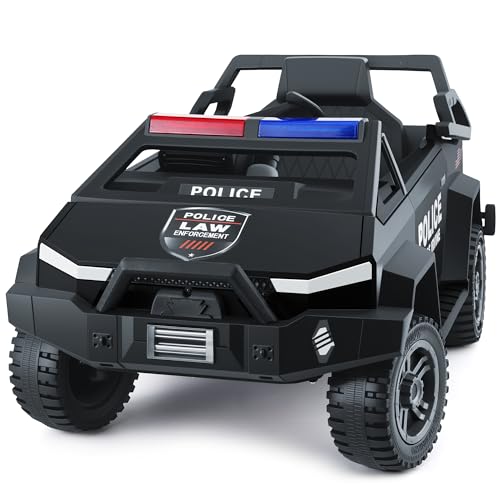 YunTopKids 24V Ride on Police Car with Remote Control, 4WD Battery Power Wheels with 400W Ultra Powerful Motors Off-Road Electric Vehicle with Flashing Lights, Police Siren Black