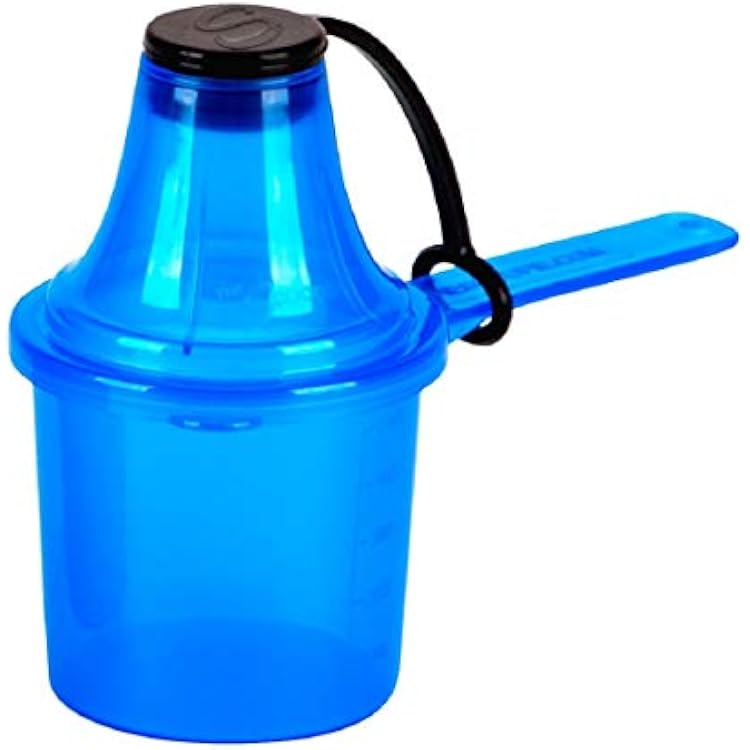 The Scoopie, 60 cc | 4 tbsp | 2 fl oz. | 60 mL Plastic Short Handle Scoop with Attached Funnel, Measuring Spoons for Powders, Coffee, Pet Food, Protein, Spices and Other Dry Goods 1 Pack, BLUE