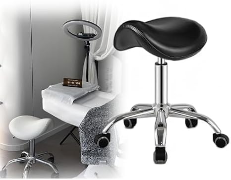 Rotating stoolRolling Saddle Chairs for Salon Bar Manicure Lash Tech, Ergonomic Back Support Saddle Stool, Massage Beauty Studio Chair/Dining Chair/Desk Seat(White)