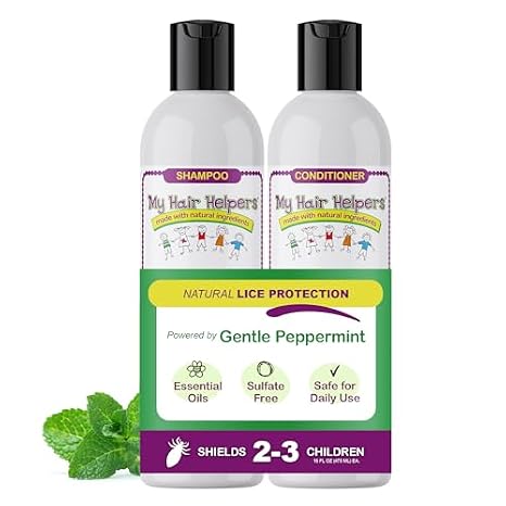 My Hair Helpers Lice Shampoo & Conditioner Bundle, Mint, Neem, Rosemary, Stay Nit-Free, Works on 2-3 Children, 16 Ounces Each