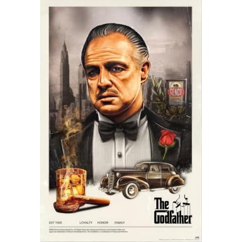 The Godfather - Movie Poster Marlon Brando - Don Vito Corleone in Tuxedo & Red Rose - Loyalty, Honor, Family Size: 24 x 36