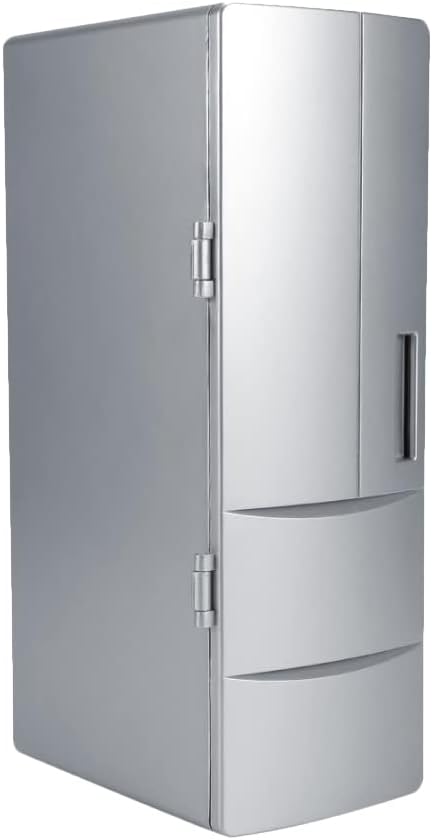 Mini Fridge Portable Cooler and Warmer Portable Mini USB Refrigerator, 5V 10W USB Mini Fridge Refrigerator with LED Light Energy Saving Mini Car Refrigerator for Bedroom Car Office, Silver