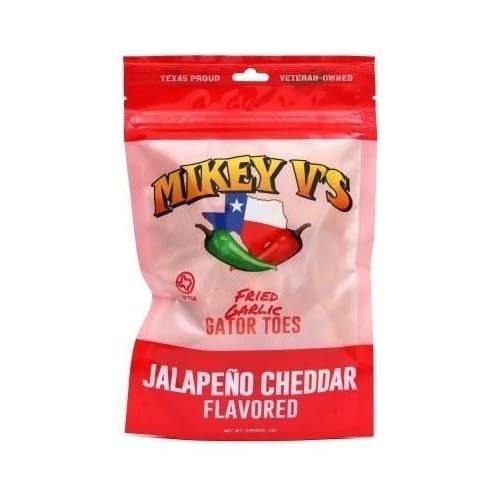 Mikey Vs Jalapeno Cheddar Gator Toes Deep-Fried Garlic Snacks, Crunchy Spicy Cheesy Garlic Bites, 3.0 oz Bag