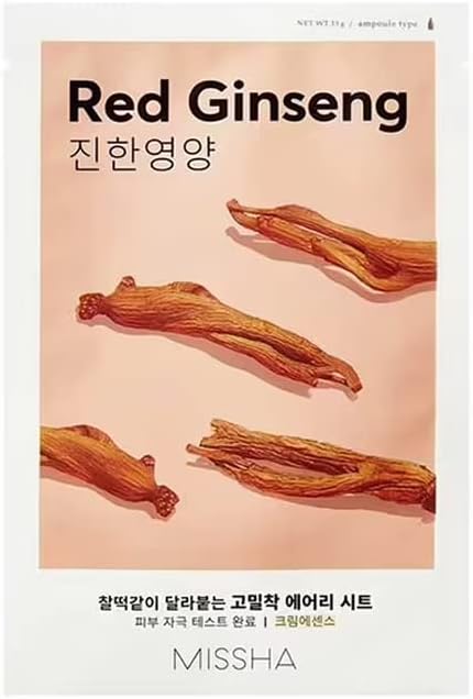 MISSHA Red Ginseng Extract Leaf Mask Providing Vivid Appearance (1AD) Airy Fit Sheet Mask Red Ginseng