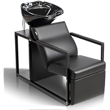 OmySalon Shampoo Bowls for Salon, Hair Washing Station w/Porcelain Sink & Storage Shelf, Backwash Barber Chair Shampoo Unit for Beauty Spa Barbershop