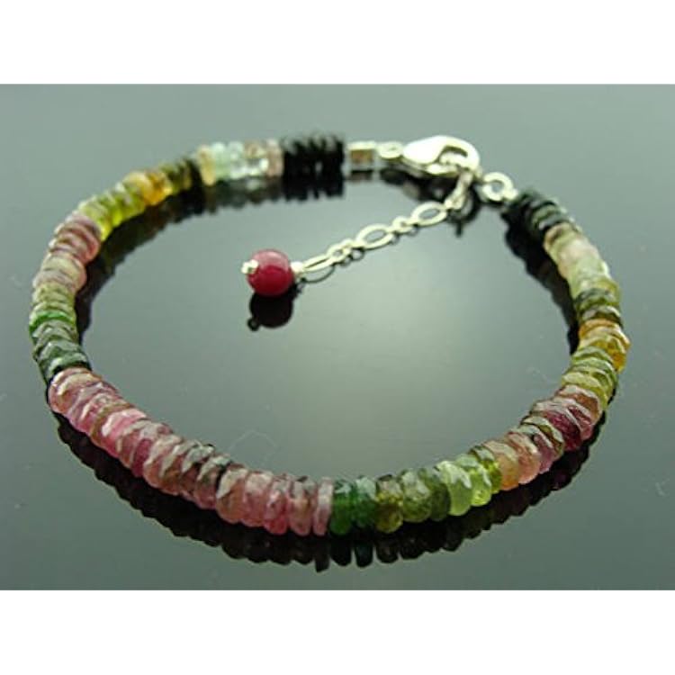 AAA Rare Quality Watermelon Tourmaline Sterling Sliver Bracelet 3-4mm Code- WAR6575