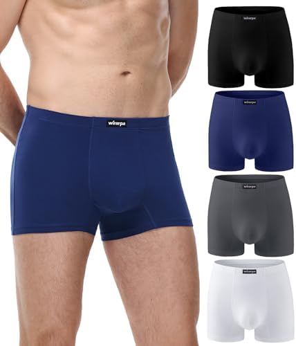 wirarpa Mens Cotton Trunks Underwear Short Leg Covered Band Boxer Briefs 4 Pack