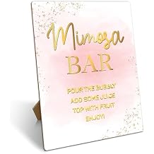 Mimosa Bar Sign With Stand, Blush Pink Mimosa Bar Supplies Decorations, Gold Foil Brunch Dessert Table Decor Sign, Bubbly Bar Sign For Baby Shower Wedding Birthday Christmas Party, 02