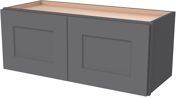 Solid Wood Wall-Mounted Cabinet, Shaker Style Storage Cabinet with Soft-Close Hinges, Premium Plywood for Kitchen, Bathroom, Laundry, or Office (Pebble Gray, 30" W x 12" D x 12" H)