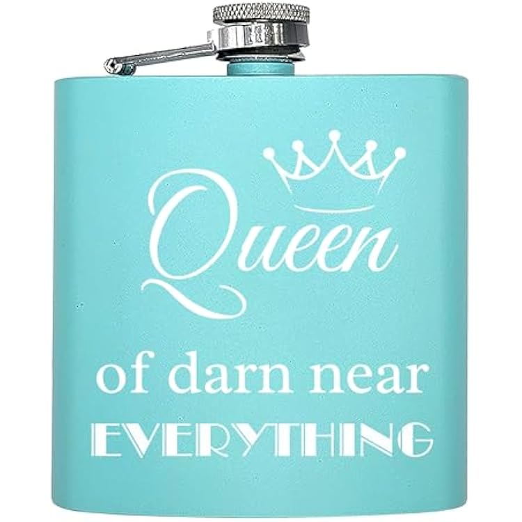 Palm City Products Queen of Darn Near Everything Flask - Womens Teal Flask - Funny, Sassy Feminine for Her - Ideal Gift for Confident Women, Best Friend, and Bachelorette Parties