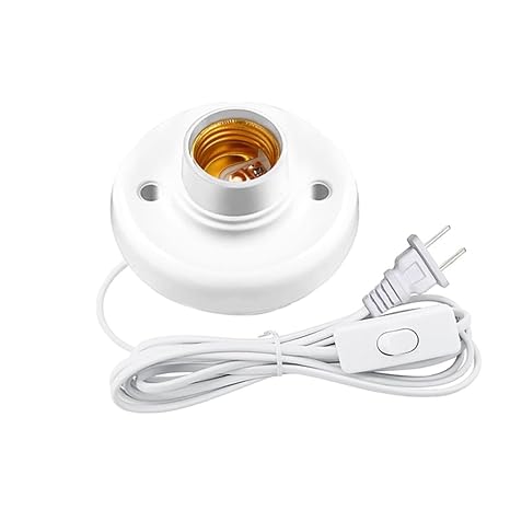 E26/E27 Light Bulb Socket with 15ft Cord and On/Off Switch Hanging Light Cord Extension,Whtie