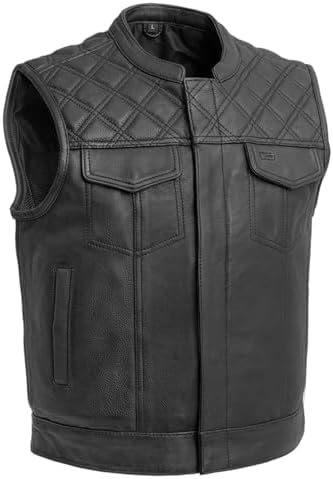 First Mfg Co Upside Leather Motorcycle Vest for Men Riding Club Biker Men Vest, Snap And Zip Closure