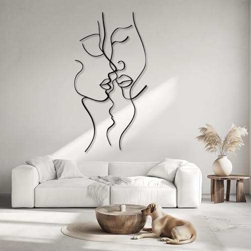 XXQ Woman Face Line Wall Art, Minimalist Feminine Metal Wall Decor for Living Room, Boho Single Line Art for Bedroom, Modern Metal Wall Hanging Black, 20 x 30  51 x 76cm