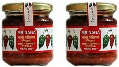 Naga Hot Chilli Pepper Pickle Sauce 190 Grams x 2 Jars, Ghost Pepper Pickle Sauce, Mr Naga Hot Pepper Pickle, Hot Recipe, Securely Packed, Manufactured in the UK