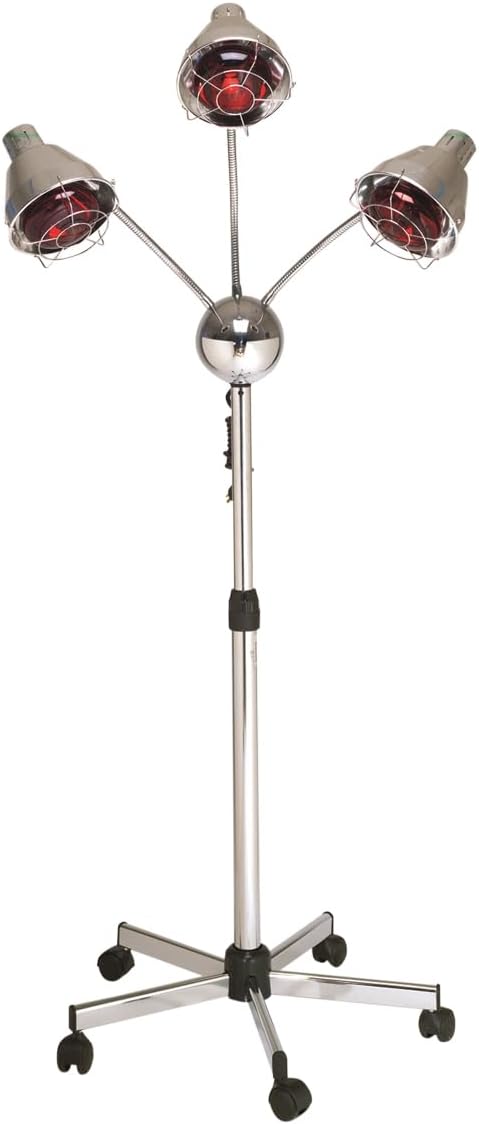 Pibbs TL931 Infrared Hair Color Processing Lamp - 3 Head Adjustable Infrared Dryer with Flexible Chrome Arms, 750W Heat Output, Deluxe Height-Adjustable Base & 5 Rolling Casters, Model TL931