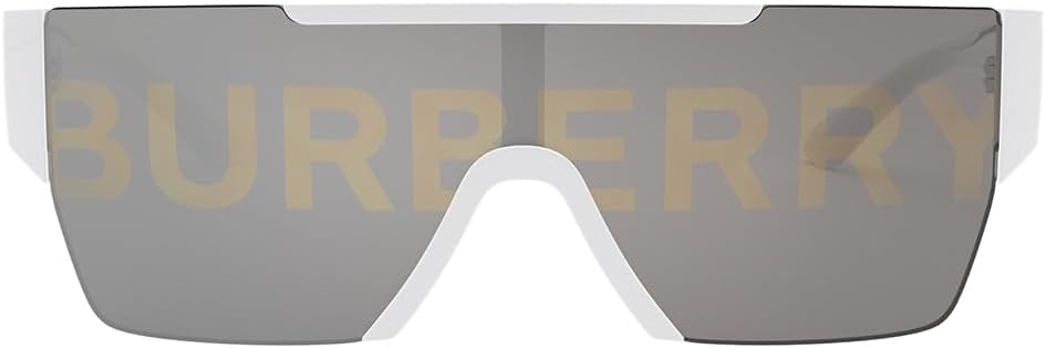 Burberry BE 4291 3007/H White Plastic Rectangle Sunglasses Silver Burberry Logo Lens