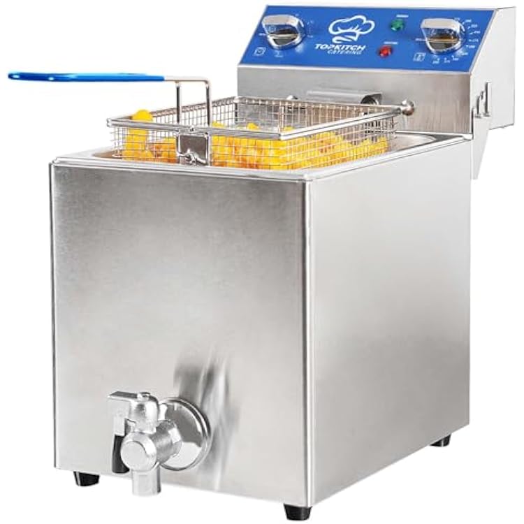 TOPKITCH 8.5Qt Electric Fryer with Oil Drain,30 Minutes Timer,Stretch forming oil tank,Lid and Solid Wire Mesh Basket,Medium Duty Commercial Electric Countertop Deep Fryers-120V,1800W