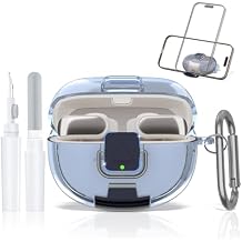 for Bose Ultra Open Earbuds Case with Secure Lock & Phone Stand, Soft TPU Shockproof Protective Clear Case for Bose Open Ear Earbuds Accessories with Cleaning Pen & Keychain (Light Blue)