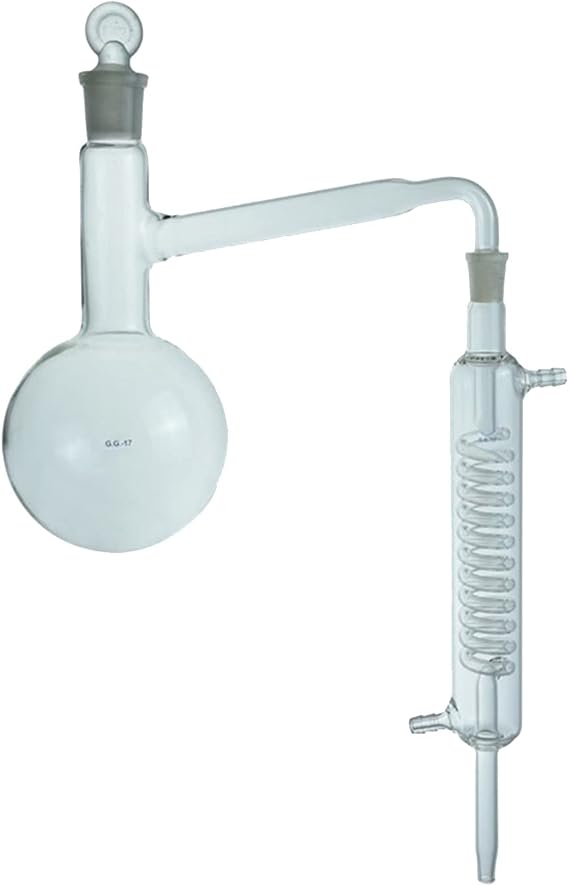500ml Distillation Apparatus with Ground Glass Joint 14/23, Borosilicate 3.3 Glass Graham Condenser Distilling Apparatus Lab Glassware Kit Customizable (Without Rack)