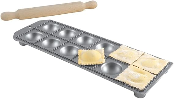 12-Hole Aluminum Round Ravioli Maker with Rolling Pin