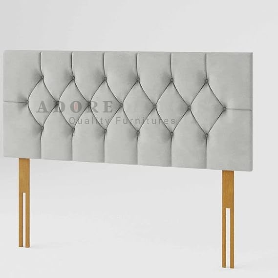 Chesterfield Padded Lined Divan Bed Headboard | Plush Velvet Headboards for 4ft Small Double Bed Frame | Elegant design wooden material headboards for beds (Silver, 4ft Small Double Height-20inch)