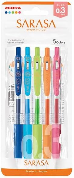 Zebra Gel Ballpoint Pen Sarasa Clip 0.3mm 5 Colors Set N JJH15-5C-N