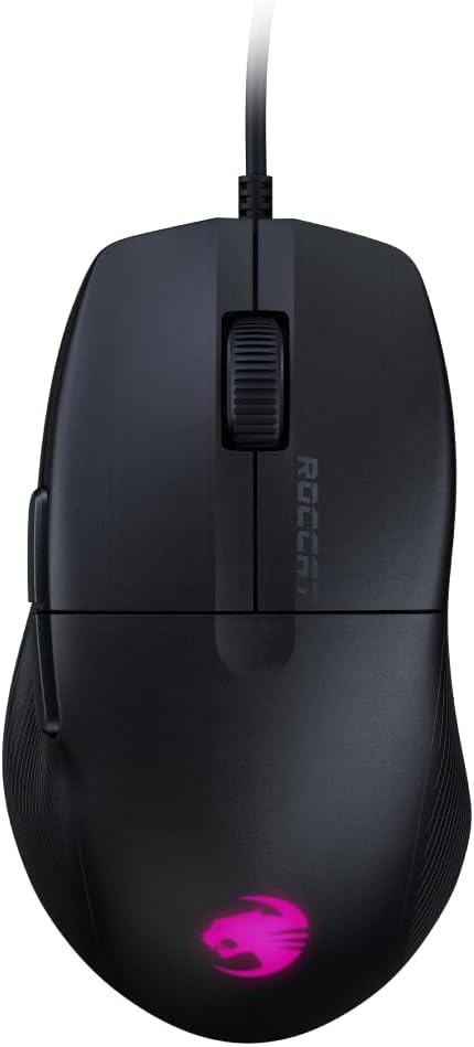 ROCCAT PURE SEL Gaming Mouse, Ultra Lightweight 1.7 oz 49 g, Wired, Black/Black, Optical/8K/Side Button/Mechanical Switch/Presentation/RGB/PTFE