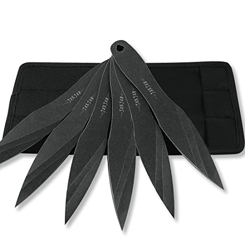 JXE JXO Throwing Spikes 6Pack with Sheath, Black Series Stainless Steel No Spin Throwing Set
