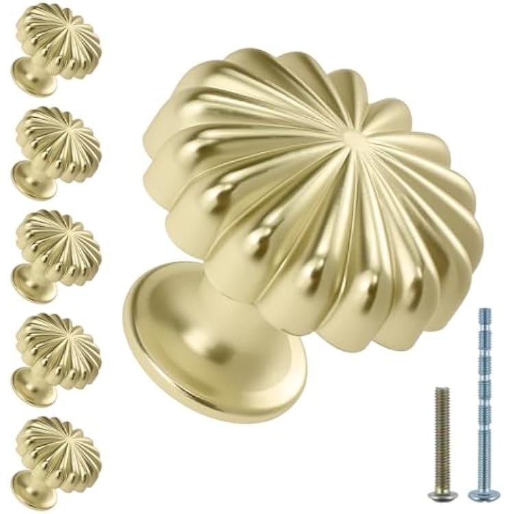 6 Pcs Gold Cabinet Knobs Dresser Knob, Zinc Alloy Single Hole Handle Brushed Nickel Cabinet Knobs for Furniture Kitchen and Drawer Dresser