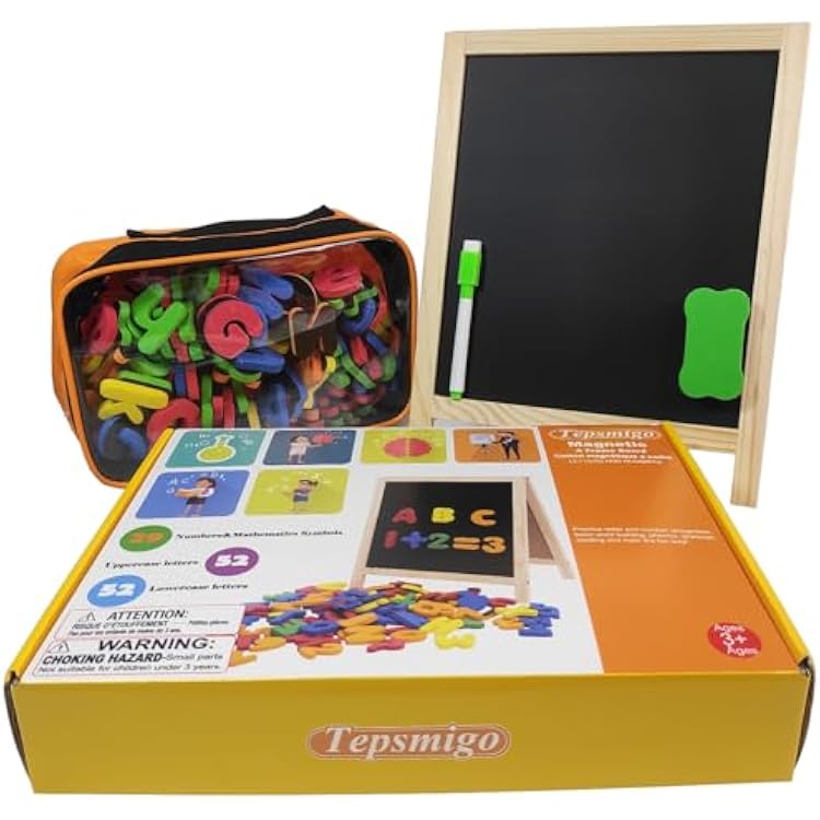 TEPSMIGO Learning Education Toys for Children in a Fabric Bag Which Has a Clear Vinyl Window, Magnetic Letters and Numbers for Toddlers, Magnetic Board for Kids